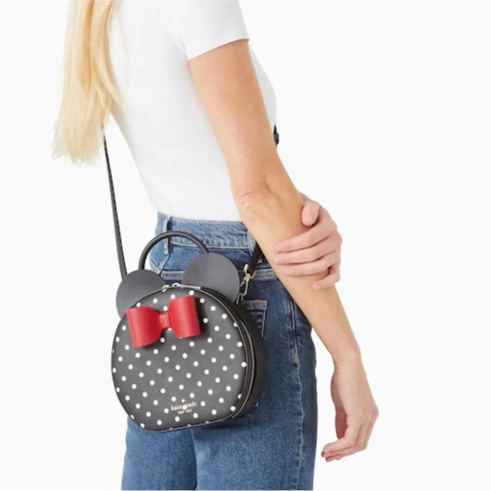 Kate Spade Black and White Polka Dot Bag with Red Bow - Picture 2 of 6